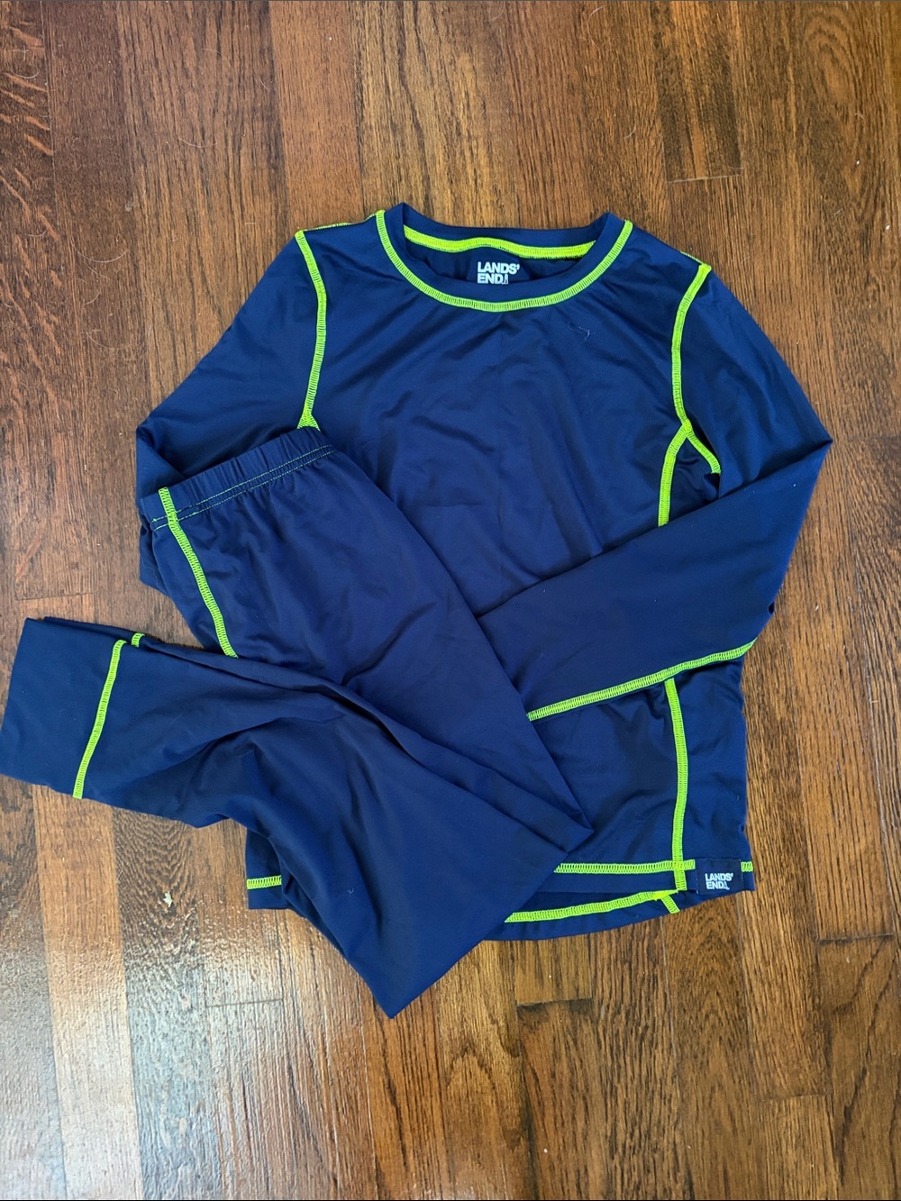 Lands' End Navy Thermal Set with Lime Trim